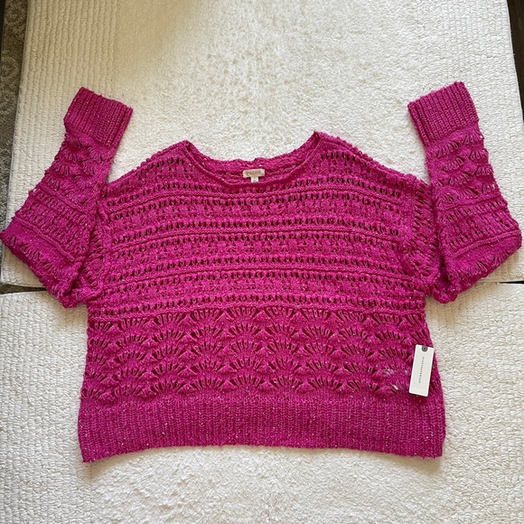 Anthropologie Pilcro Crochet Knit Sweater Women's Size S Pullover Pink Crop - Picture 6 of 12
